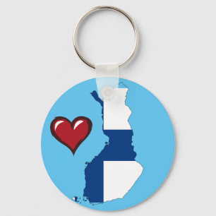 Finland country flag red heart key ring
