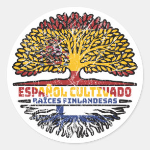 Finland Finnish Spain Spanish Tree Roots Flag Classic Round Sticker