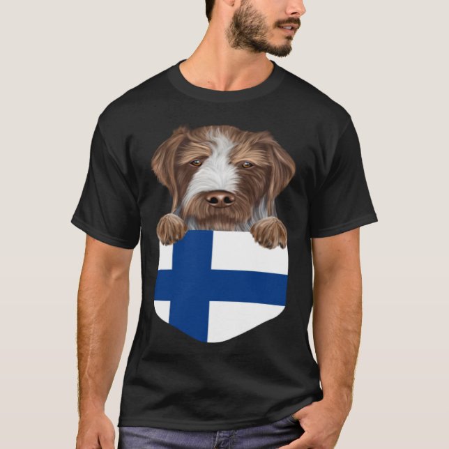 Finland Flag German Wirehaired Pointer Dog In Pock T-Shirt (Front)