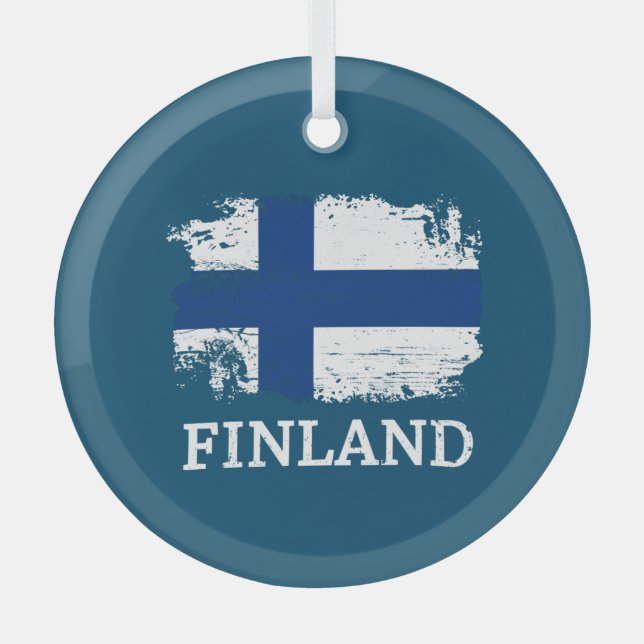 Finland Flag  Glass Tree Decoration (Front)