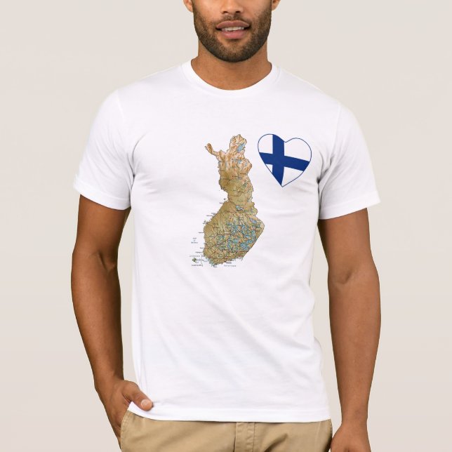 Finland Flag Heart and Map T-Shirt (Front)