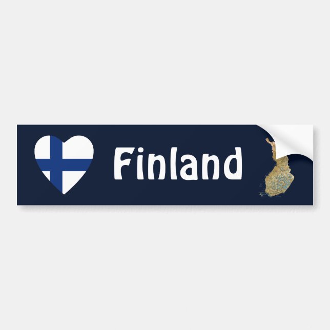 Finland Flag Heart + Map Bumper Sticker (Front)