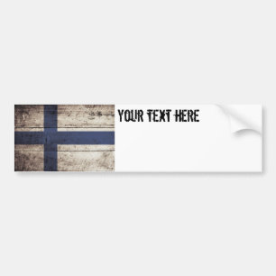 Finland Flag on Old Wood Grain Bumper Sticker