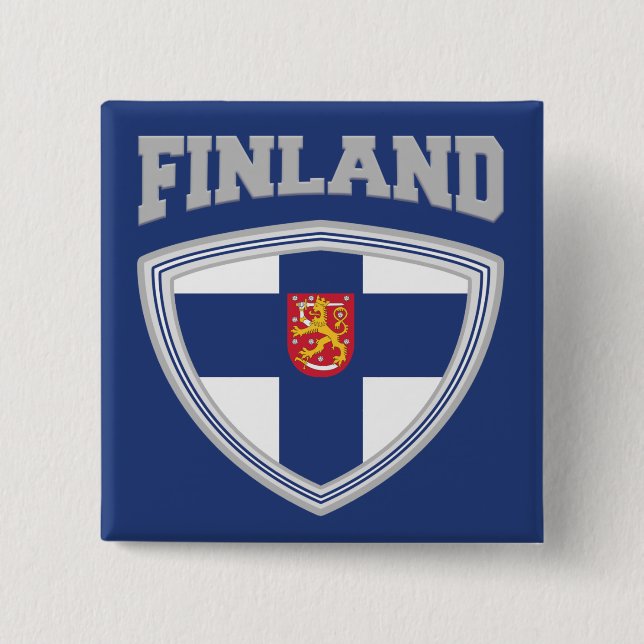 Finland Flag Shield & Emblem 15 Cm Square Badge (Front)