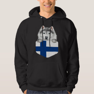 Finland Flag Siberian Husky Dog In Pocket Hoodie