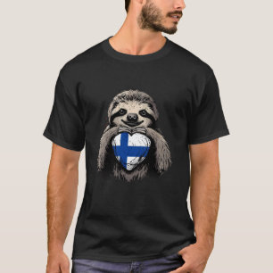 Finland Flag Sloth Heart Finnish Pride Finnish Roo T-Shirt