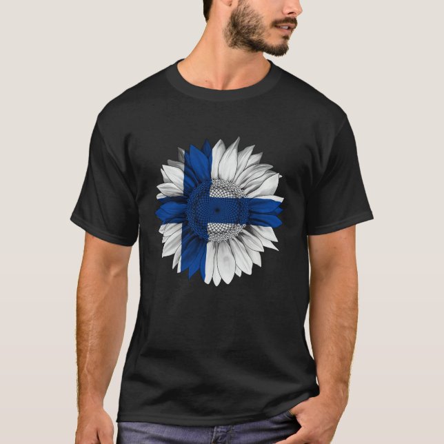 Finland Flag Sunflower Finn Roots Proud Patriotic T-Shirt (Front)