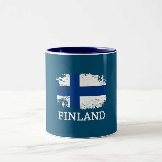 Finland Flag  Two-Tone Coffee Mug (Center)