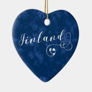 Finland Heart, Christmas Tree Ornament, Finnish Ceramic Ornament