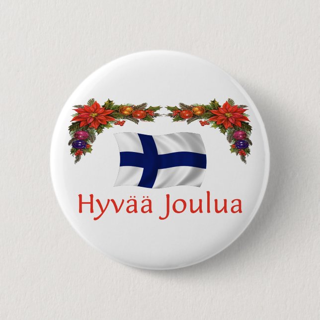 Finland Hyvaa Joulua (Merry Christmas) 6 Cm Round Badge (Front)