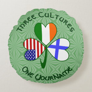 Finland Ireland USA Shamrock Flag Personalised Round Cushion