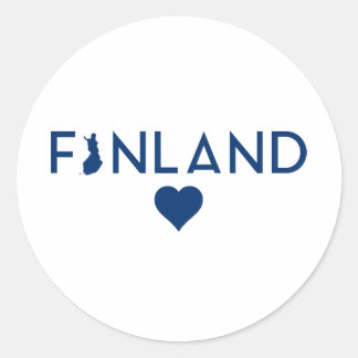 Finland Map and Heart White Blue Classic Round Sticker