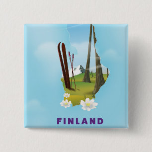 Finland map Illustrated travel poster 15 Cm Square Badge