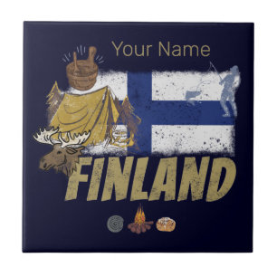 Finland Moose Vintage Flag Tent Retro Souvenir Ceramic Tile