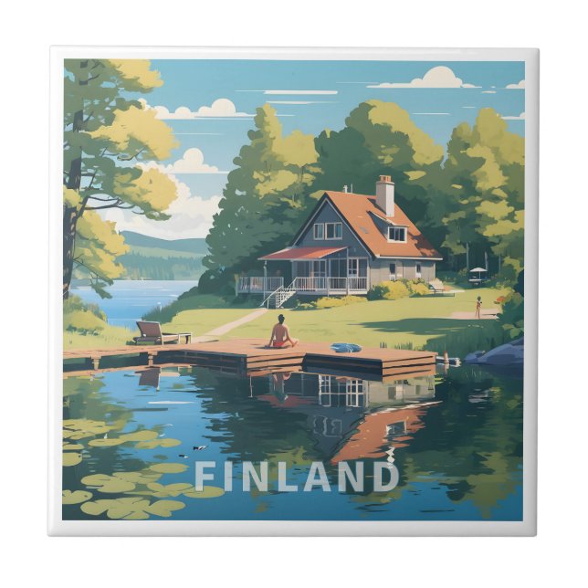 Finland Nature Illustration Ceramic Tile (Front)