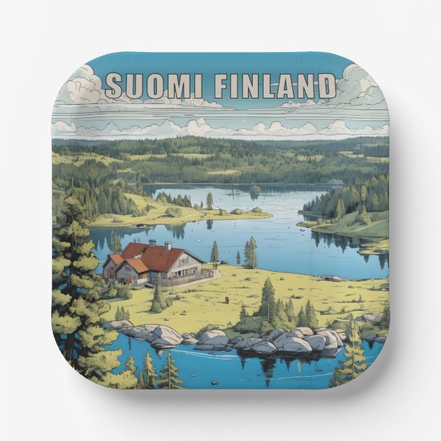 Finland Nature Illustration Paper Plate (Front)
