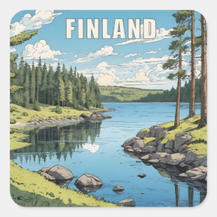 Finland Nature Illustration Square Sticker