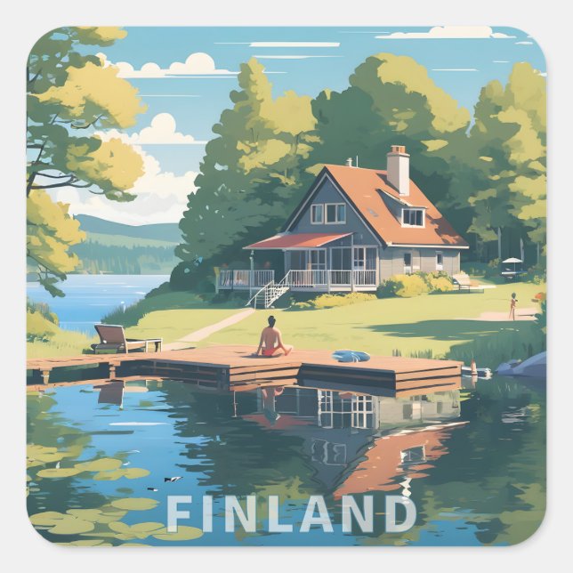 Finland Nature Illustration Square Sticker (Front)