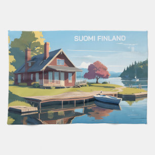 Finland Nature Illustration Tea Towel