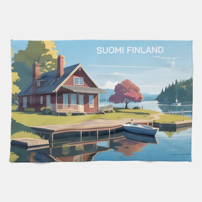Finland Nature Illustration Tea Towel (Horizontal)