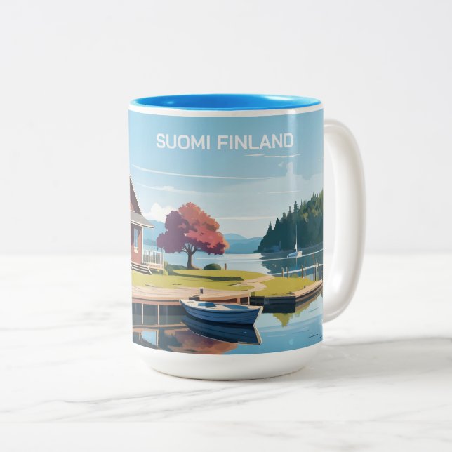 Finland Nature Illustration Two-Tone Coffee Mug (Front Right)
