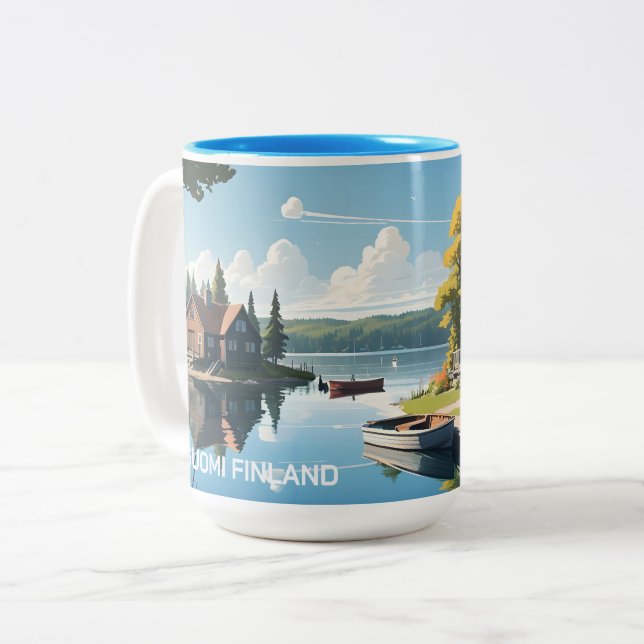 Finland Nature Illustration Two-Tone Coffee Mug (Front Left)