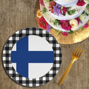 Finland Plate, buffalo plaid & Finnish Flag Paper Plate
