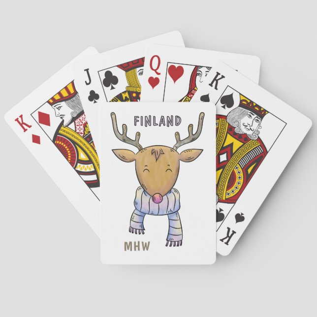 Finland Reindeer custom monogram playing cards (Back)