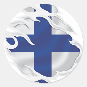 Finland Ripped Flag Classic Round Sticker