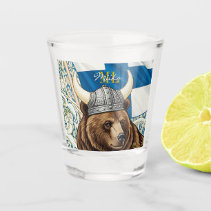 Finland Shot Glass, Flag Art, Monogram Viking Bear Glass