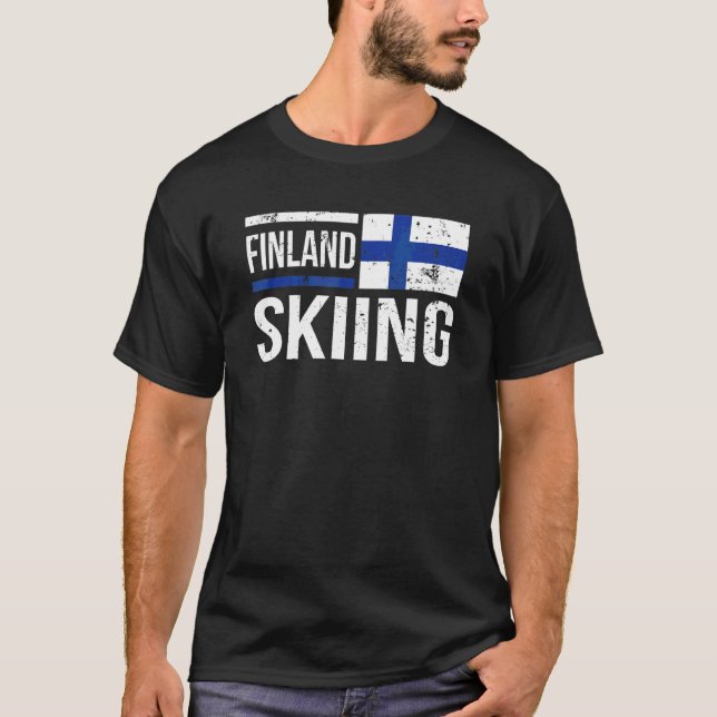 Finland Skiing Skier Flag Race Snow Mountain Winte T-Shirt (Front)