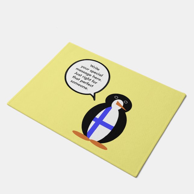 Finland Talking Ms. Penguin Personalised  Doormat (Angled)