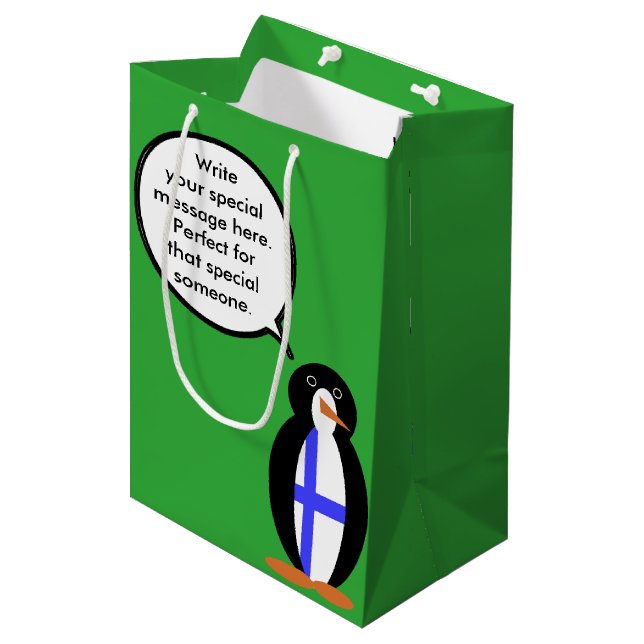 Finland Talking Ms. Penguin Personalised  Medium Gift Bag (Front Angled)