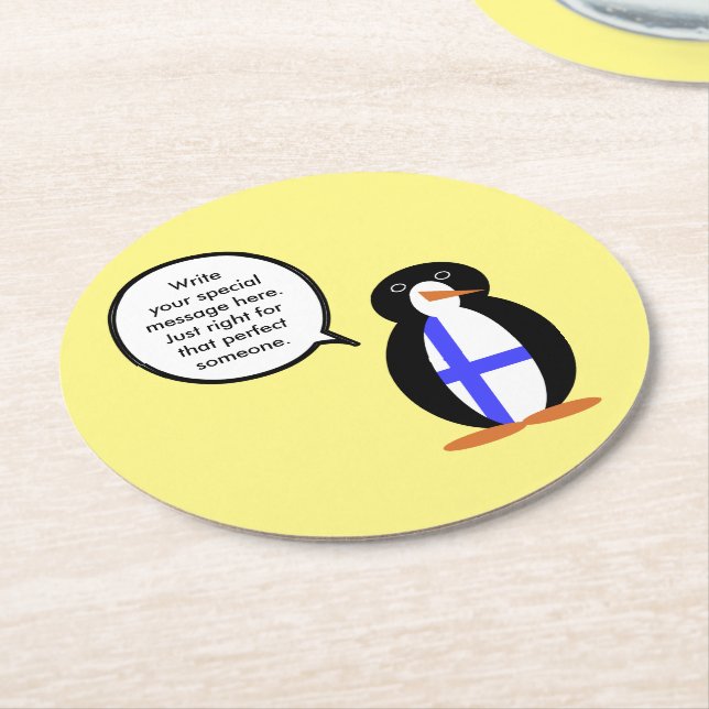 Finland Talking Ms. Penguin Personalised  Round Paper Coaster (Angled)