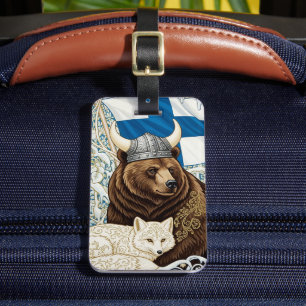 Finland Viking Bear, Arctic Fox Art Nouveau Luggage Tag