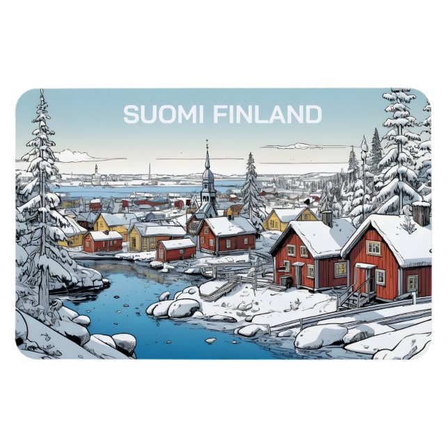 Finland Winter Illustration Magnet (Horizontal)