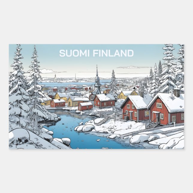 Finland Winter Illustration Rectangular Sticker (Front)