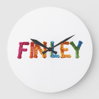 FINLEY Name in Vibrant Crochet Pattern Large Clock