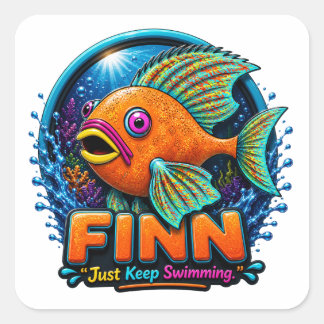 Finn the Dolphin – “Ride the Waves of Wonder” Square Sticker