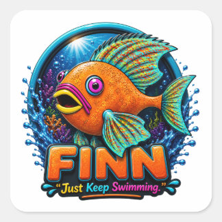 Finn the Fish – “Ride the Waves of Wonder” Square Sticker