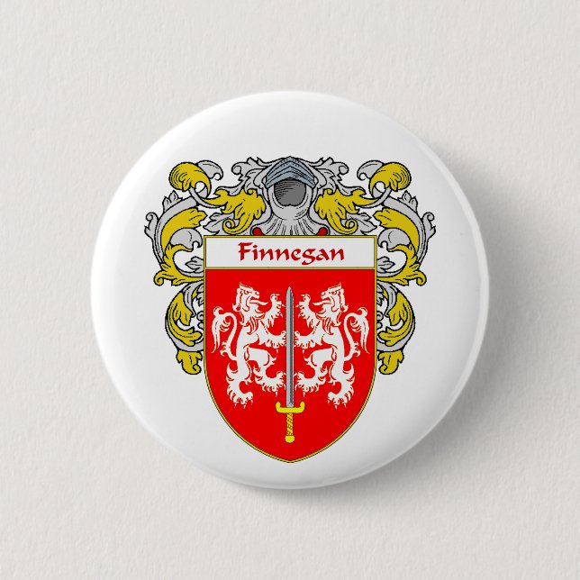 Finnegan Coat of Arms (Mantled) 6 Cm Round Badge (Front)