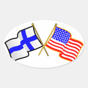 Finnish American Flags Oval Sticker