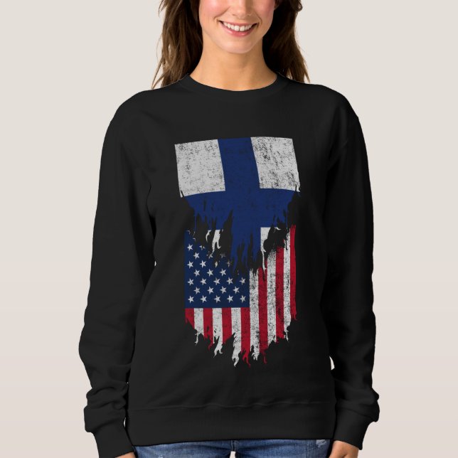 Finnish American Flags Ripped Torn Finland Sweatshirt (Front)