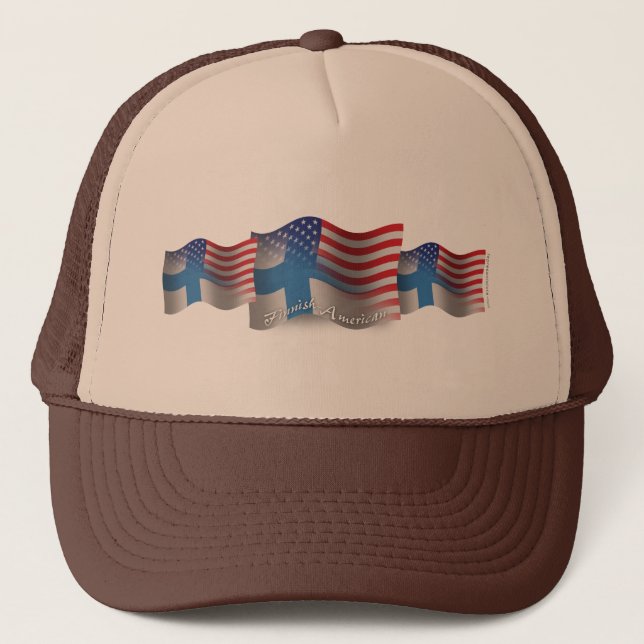 Finnish-American Waving Flag Trucker Hat (Front)