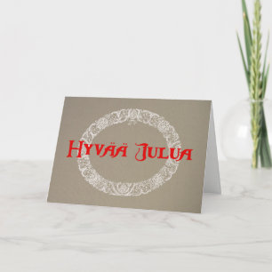 Finnish Christmas Wreath White and Red on Burlap Holiday Card