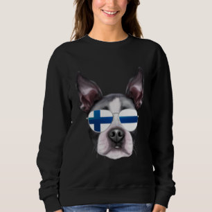 Finnish Flag Boston Terrier Dog Finland Pocket Sweatshirt