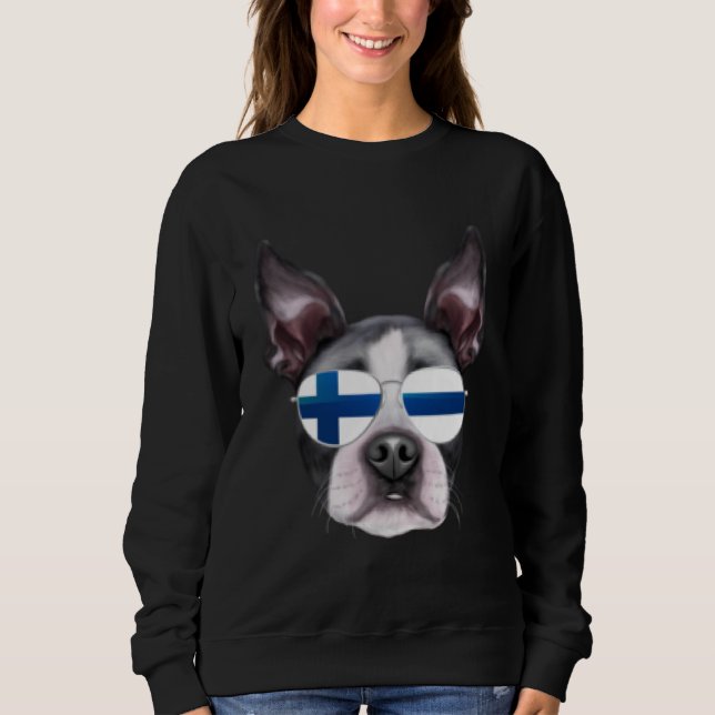 Finnish Flag Boston Terrier Dog Finland Pocket Sweatshirt (Front)