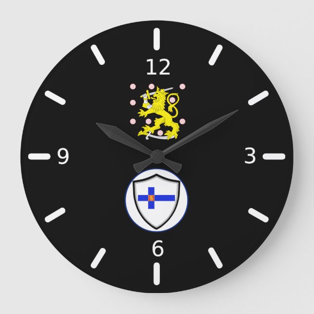 Finnish flag-coat arms large clock (Front)