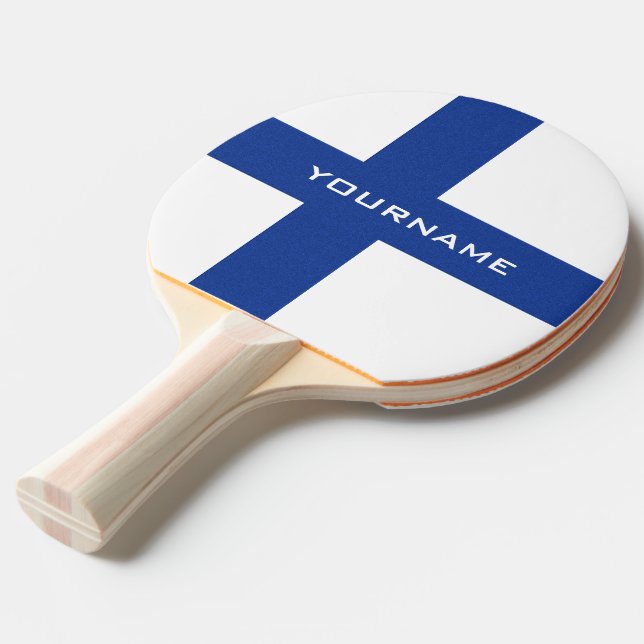 Finnish Flag custom ping pong paddle (Back Angle)