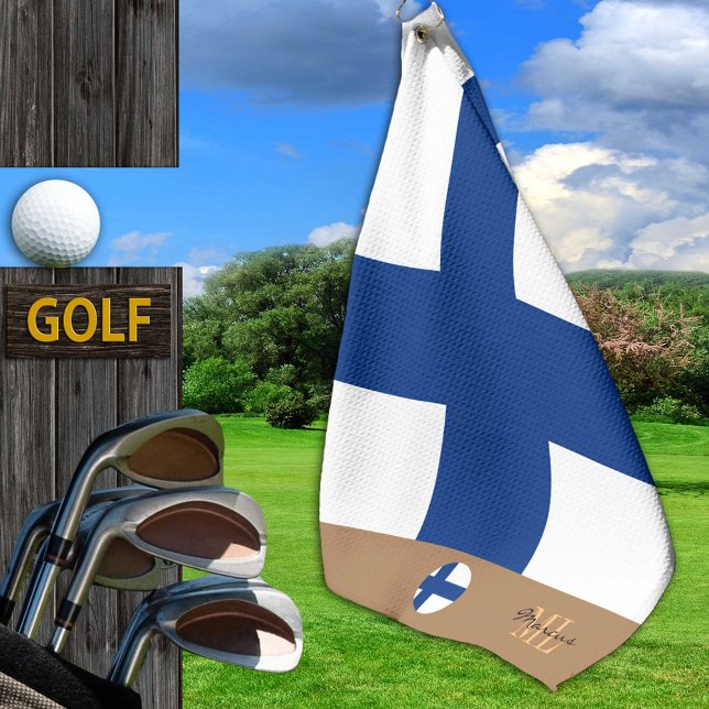 Finnish flag & Finland, monogrammed / Golf Towel (Creator Uploaded)
